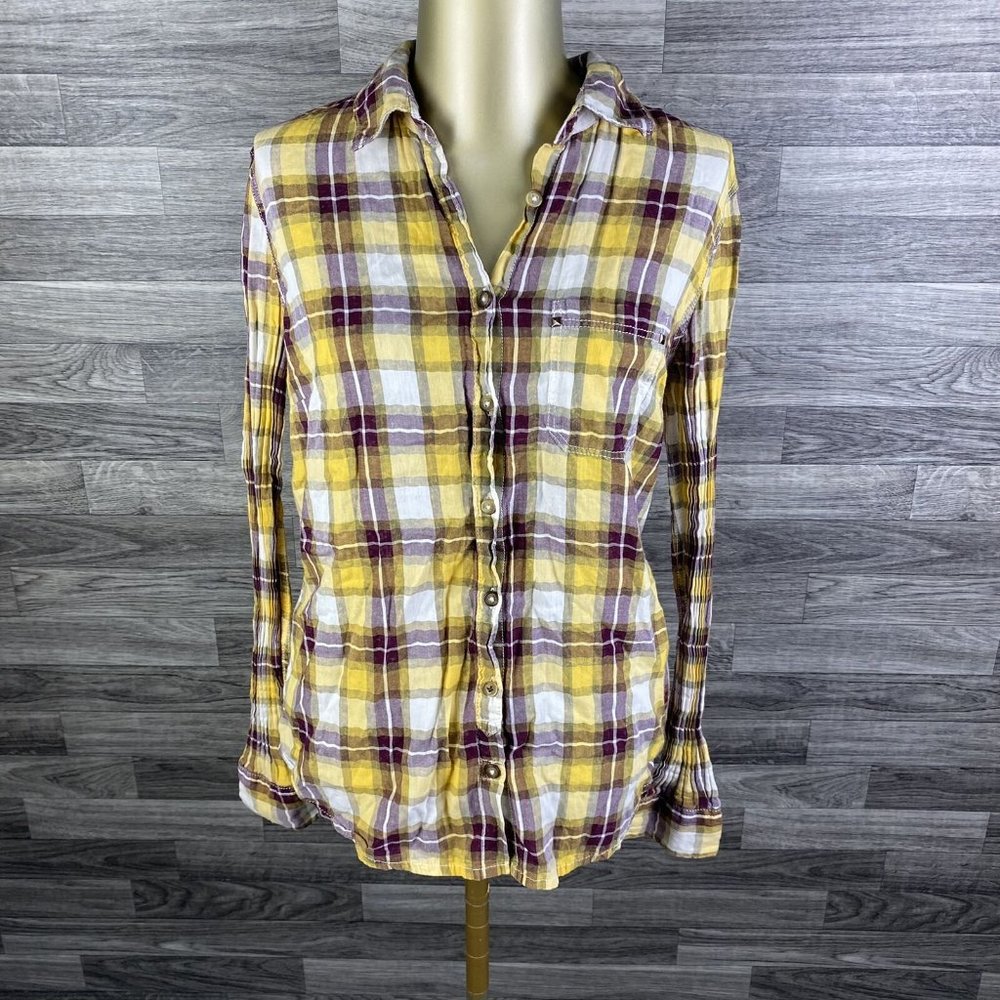 L.O.G.G. by H&M Button Down Yellow & Maroon Plaid Casual Shirt Women's Size 12